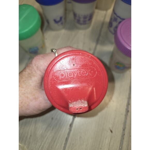 Vtg 90s Playtex Sippy Cups Valves Lot Of 10 Dinosaur Fish Chick Train Flaw Read - Picture 7 of 16